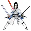 samurai itachi holding a lightsaber in an akatsuki robe tattoo design idea
