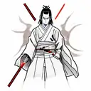 samurai itachi holding a lightsaber in an akatsuki robe tattoo design idea
