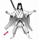 samurai itachi holding a lightsaber in an akatsuki robe tattoo design idea