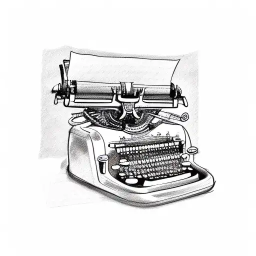 A sketch-style tattoo of a vintage typewriter with economic and political quotes incorporated into the design tattoo design idea