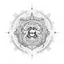 A celestial scene featuring the Libra, Leo, and Cancer zodiac symbols intertwined in a cosmic dance tattoo design idea