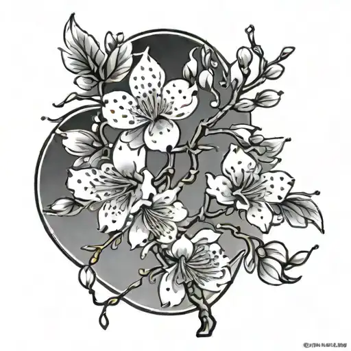 Japanese cherry blossom connect to a heart at the stem tattoo  tattoo design idea