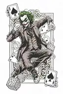 joker in a card sit on a dice with 7 incorporated tattoo design idea