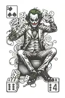 joker in a card sit on a dice with 7 incorporated tattoo design idea