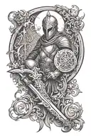 Medieval Fantasy leg sleeve tattoo design idea