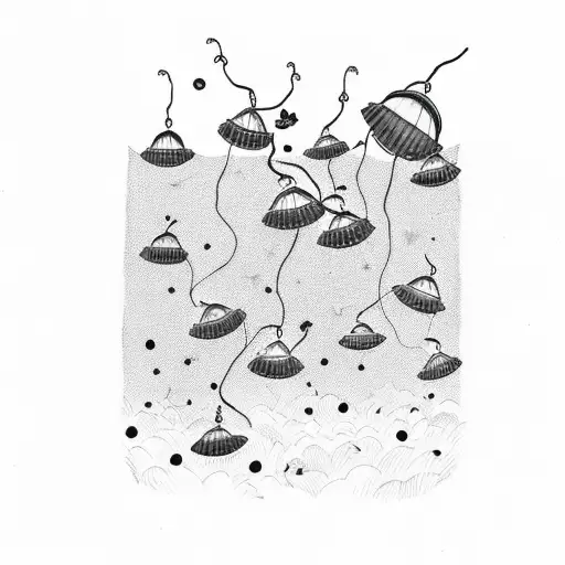 Glowing fireflies dancing around a moonlit lake tattoo design idea