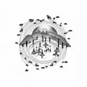 Glowing fireflies dancing around a moonlit lake tattoo design idea