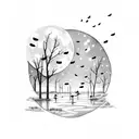 Glowing fireflies dancing around a moonlit lake tattoo design idea