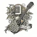 Guitar Microphone intertwined tattoo design idea