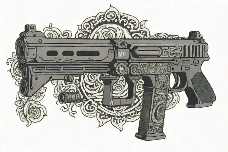 Volcano black Pole Pole words above a Glock 19 tattoo design idea