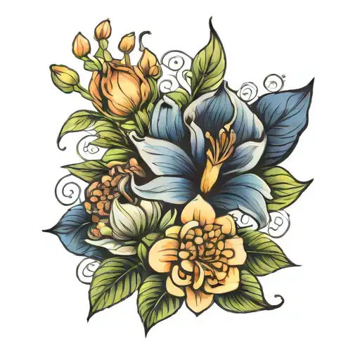 January, February, March birth flower tattoo design idea
