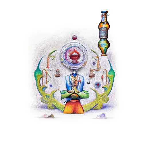the alchemist by Paulo Coelho in classic el Salvadorian folk art by Fernando Llort  tattoo design idea