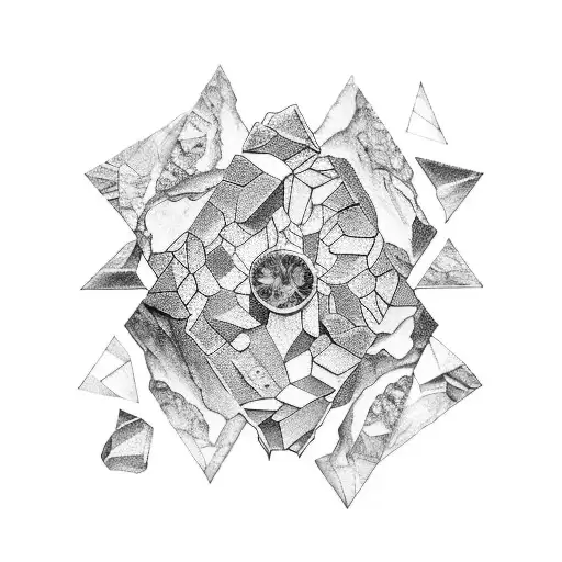 A detailed tattoo design featuring a variety of rocks and minerals intertwined with intricate gem cutting tools like a faceting machine and tweezers tattoo design idea