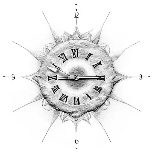 A clock tattoo design incorporating elements of gemology, such as gemstone hour markers and silver and gold accents, representing the passage of time in the world of rocks and minerals tattoo design idea