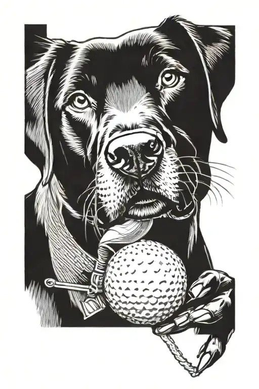 black labrador with golf ball in its mouth   tattoo design idea