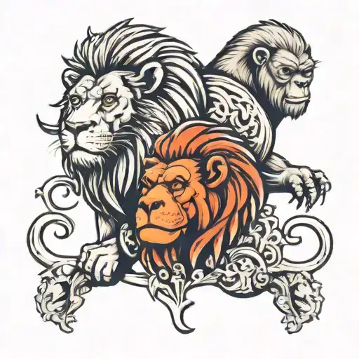 Lion and gorilla tattoo design idea