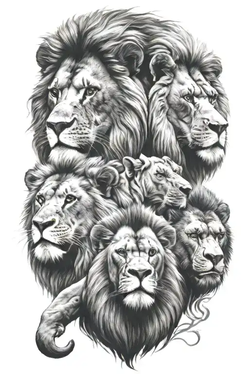 Lion and gorilla and elephant head tattoo design idea