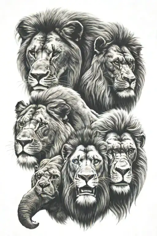 Lion and gorilla and elephant head tattoo design idea