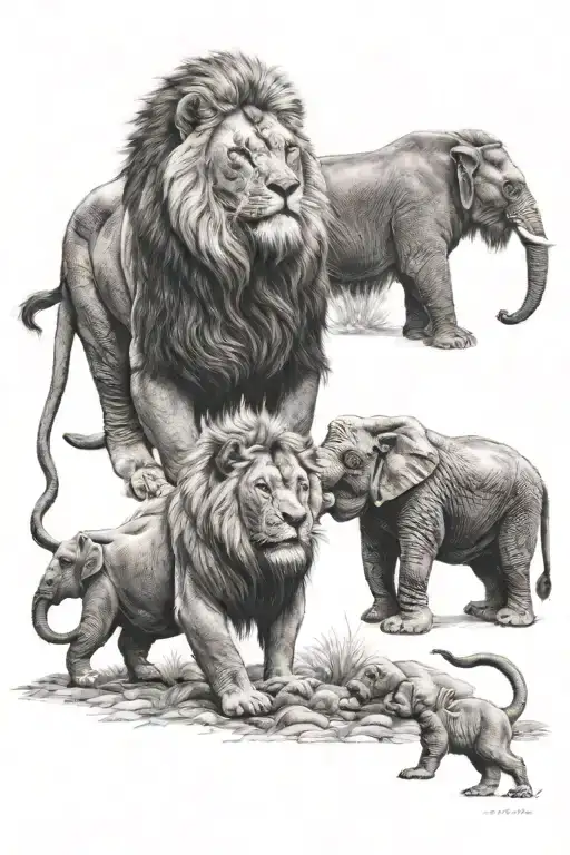 lion elephant gorilla tattoo design idea