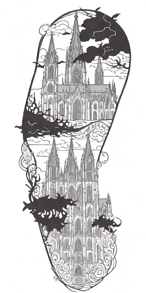 cologne cathedral surrounded by dark tattoo design idea