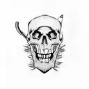 Gangster skull wearing a pinstripe suit and holding a Tommy gun tattoo design idea