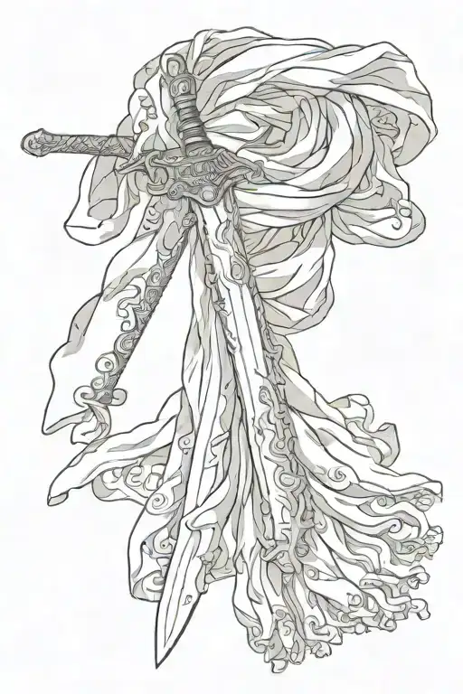 sword with silk scarf tattoo design idea