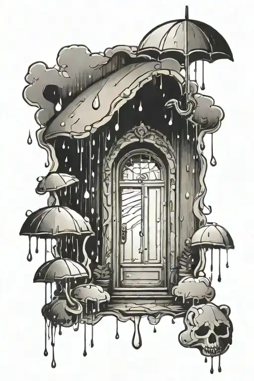 open door with rain falling tattoo design idea