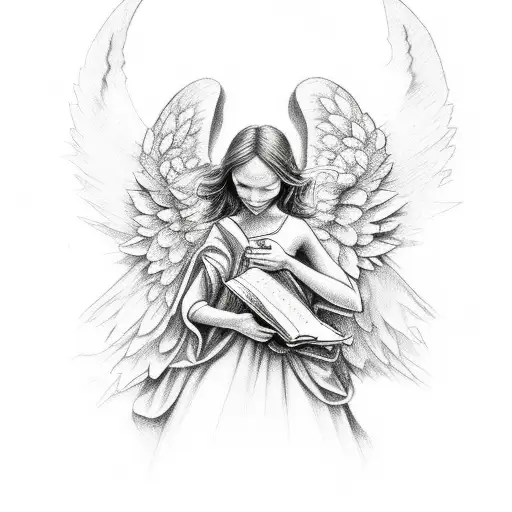 angel with bible verse and shading tattoo design idea