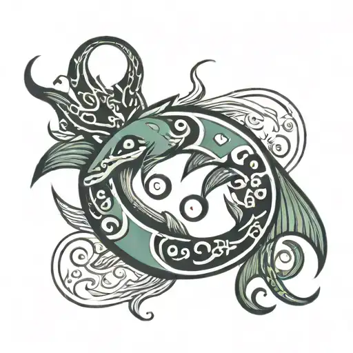 integrate Pisces sign and Aires sign into a tribal and minimalist style tattoo for man tattoo design idea