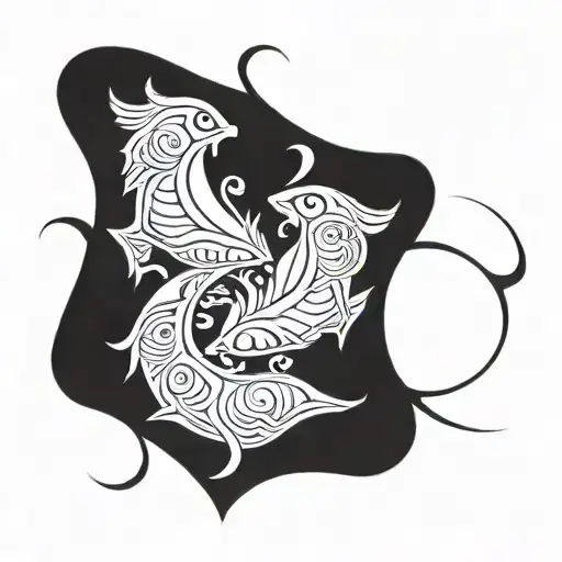 integrate Pisces sign and Aires sign into a tribal and minimalist style tattoo for man tattoo design idea
