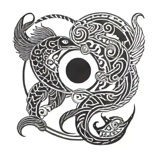 integrate Pisces sign and Aires sign into a tribal and minimalist style tattoo for man tattoo design idea