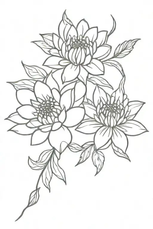 aster and chrysanthemum flowers intertwined tattoo design idea