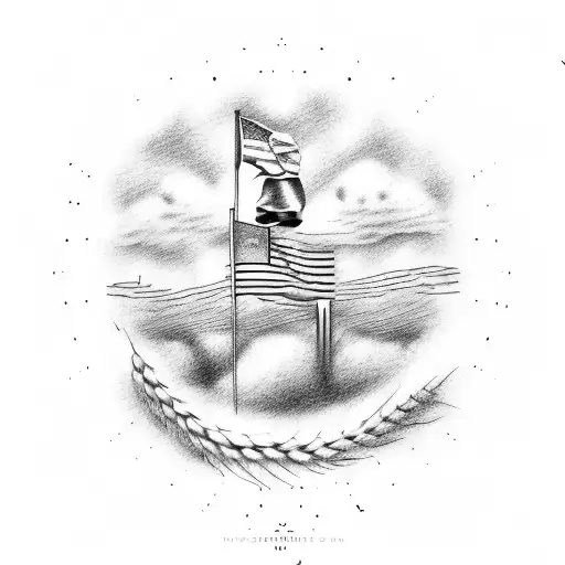 Newtown CT Flag pole skyline outlined with wheat tattoo design idea