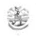 Newtown CT Flag pole skyline outlined with wheat tattoo design idea