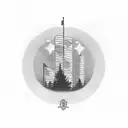 Newtown CT Flag pole skyline outlined with wheat tattoo design idea