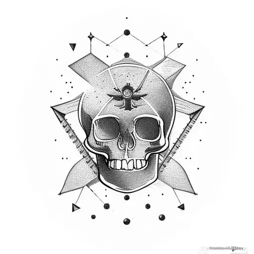 Black minimalistic with elements of nature, anchor, skull and maths and astronomy  tattoo design idea
