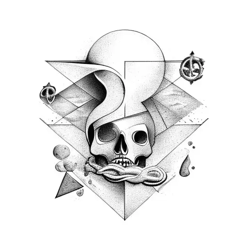 Black minimalism with elements of nature, anchor, skull and maths and astronomy for arm sleeve tattoo design idea