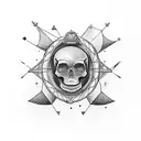 Black minimalistic with elements of nature, anchor, skull and maths and astronomy  tattoo design idea