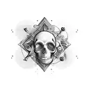 Black minimalistic with elements of nature, anchor, skull and maths and astronomy  tattoo design idea