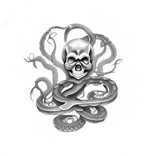 skull and snake tattoo design idea