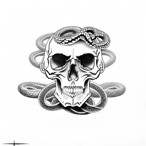 skull and snake tattoo design idea