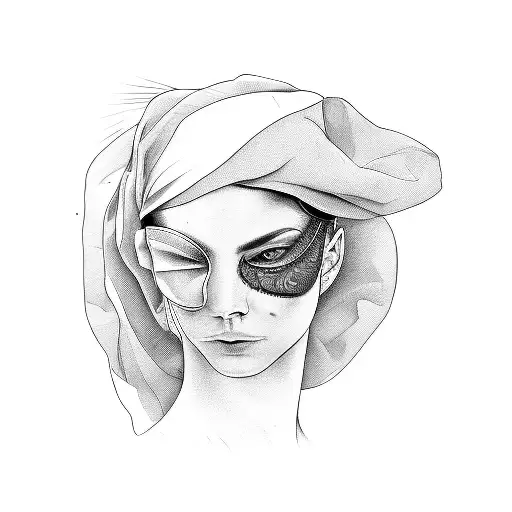 woman side profile blindfolded over her eyes tattoo design idea