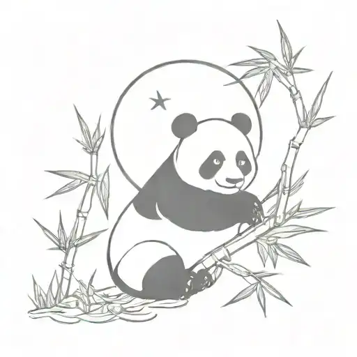 panda on a bamboo tree  at night moon beside a river tattoo design idea