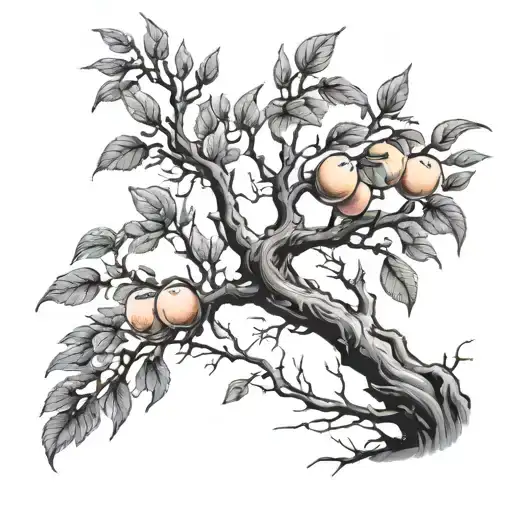 peach tree, half of which is dead tree with creeping, full black and white tattoo tattoo design idea