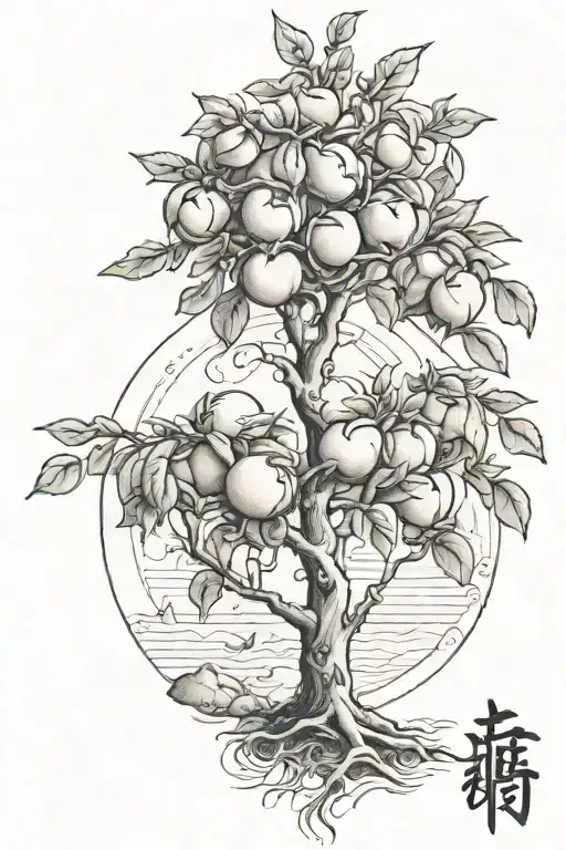 peach tree, half of which is dead tattoo design idea