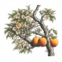 peach tree, half of which is dead tree with creeping tattoo design idea