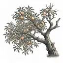 peach tree, half of which is dead tree with creeping tattoo design idea