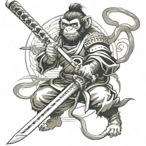 year of the monkey samurai sword tattoo design idea