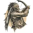 native american shooting bow and arrow old west sunset  tattoo design idea