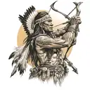 native american shooting bow and arrow old west sunset  tattoo design idea